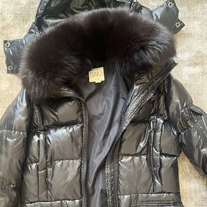SAM New York Black Puffer Jacket with Real Fur Collar, Small